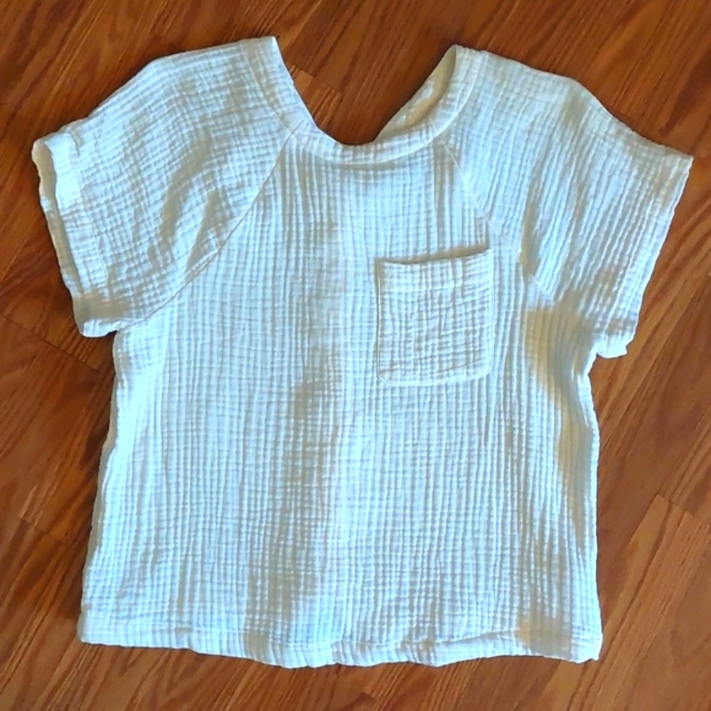 Madewell Back Button Short Sleeve Top, Sz S, Cream, Palest Yellow